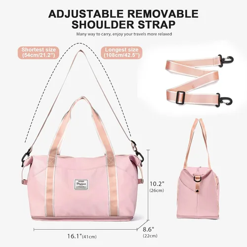Vista 6 de Bolsa de viaje para mujeres y hombres, bolsa de fin de semana, T7-Rosa