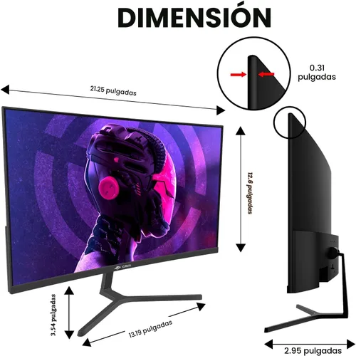 Vista 6 de CRUA - Monitor de juegos curvo de 24", 240Hz, FHD 1920 x 1080P, compatible con 120% sRGB, AMD FreeSync, bajo desenfoque de movimiento, compatible
