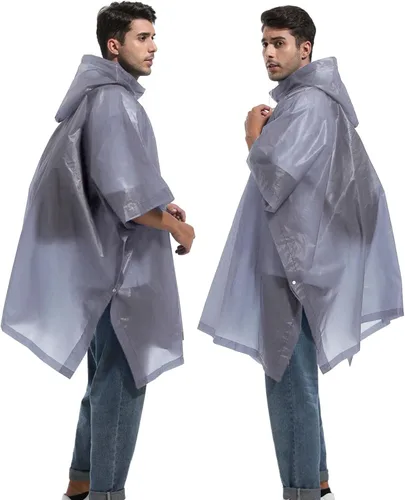 Vista 2 de Ponchos de lluvia reutilizables con capucha con cordón para adultos, abrigo de lluvia grueso impermeable, 2 paquetes