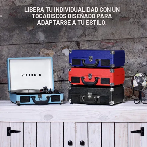 Vista 4 de VictrolaJugador de registro portátil de la maleta de Bluetooth de 3 velocidades de la vendimia con altavoces incorporados Built-in stereo