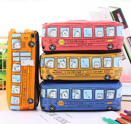 Vista 7 de JHTPSLR Estuche para lápices de alta calidad, con diseño de caricaturas, autobús urbano, estuche grande de lona con cremallera, organizador