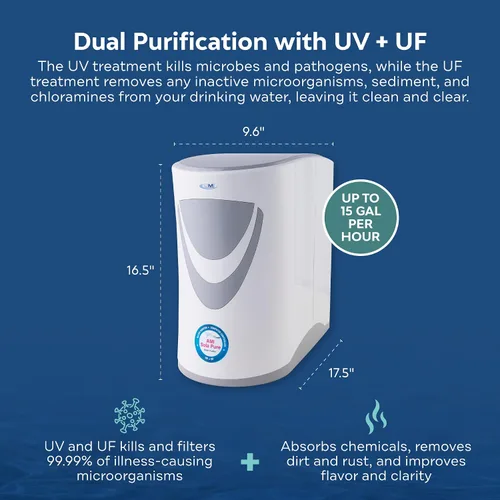 Vista 3 de AMI Sola Purificador de agua UV puro bajo el mostrador, filtro de agua para fregadero con UV y UF