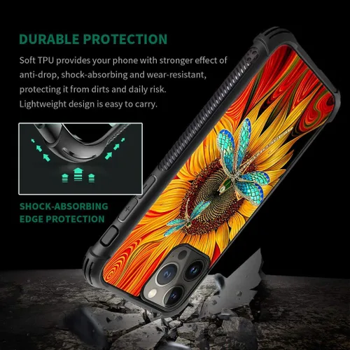 Vista 2 de Funda compatible con iPhone 15 Pro Max, 4 fundas de libélula en las cuatro esquinas con parachoques a prueba de golpes antideslizante funda