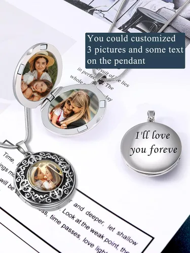 Vista 3 de Farfume Collar de fotos personalizado, joyería de 2 fotos, hermoso colgante para mujeres y hombres, No es una piedra preciosa