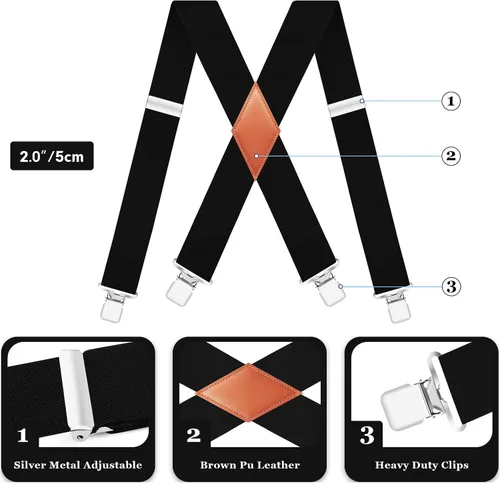 Vista 2 de Howwide Tirantes de 2 pulgadas para hombre resistentes con clips X-Back elástico ajustable