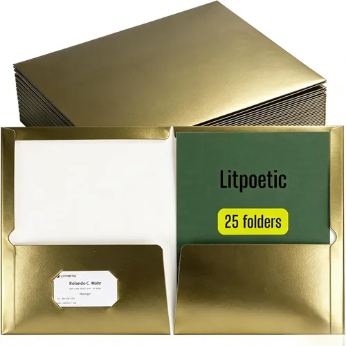 Vista 12 de Paquete de 25 carpetas de papel laminado brillante con 2 bolsillos profundos y ranura para tarjetas de visita, capacidad para 100 hojas de papel