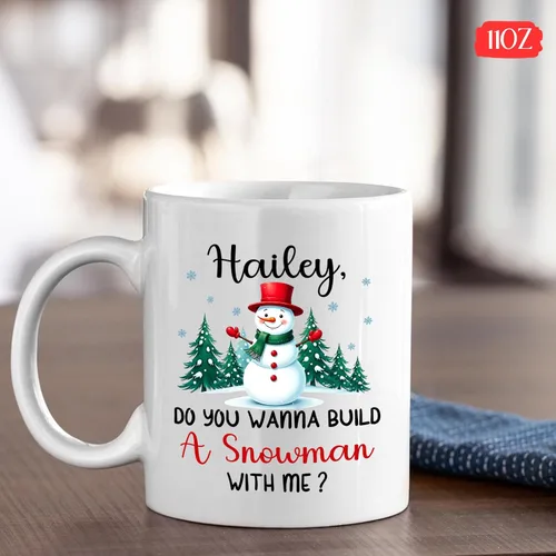 Vista 4 de Taza Personalizada Construcción De Muñeco De Nieve Con Nombre, Taza De Café De Navidad Muñeco De Nieve, Tazas De Árbol De Navidad Personalizadas