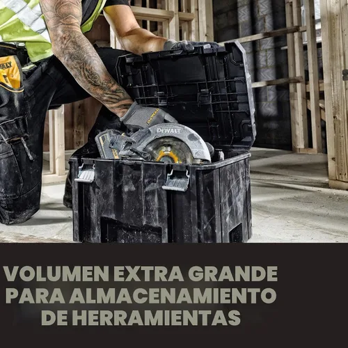 Vista 4 de Caja de herramientas DEWALT TSTAK, diseño extra grande, bandeja extraíble para fácil acceso a las herramientas, resistente al agua y a los escombros