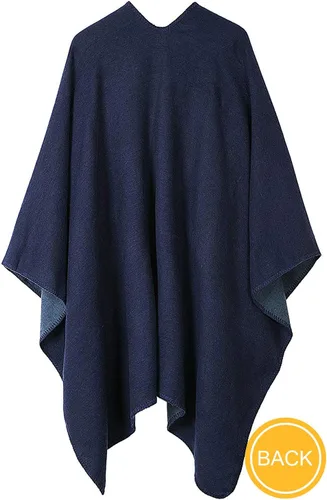 Vista 6 de Chal de punto para mujer, a cuadros, con parte delantera abierta, tipo poncho, tipo capa envolvente