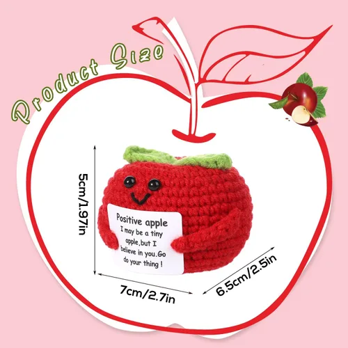 Vista 2 de BOXOB Manzana positiva divertida, 1.97 pulgadas hecha punto Apple Doll Big