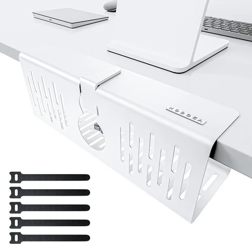 Vista 10 de NODOCA Bandeja de gestión de cables para debajo del escritorio sin perforación, gestión de cables de 14'', abrazadera sin perforaciones, bandeja