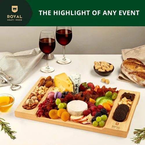 Vista 6 de ROYAL CRAFT WOOD Tabla grande de quesos y charcutería – Tabla grande de queso de bambú – Bandeja para servir – Regalos de inauguración de la casa
