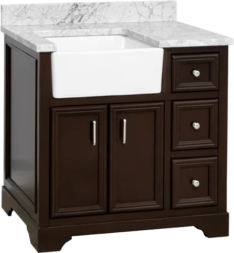 Vista 3 de Kitchen Bath Collection Zelda - Mueble de granja de 36 pulgadas (carrara/chocolate): incluye gabinete de chocolate con encimera de mármol italiano
