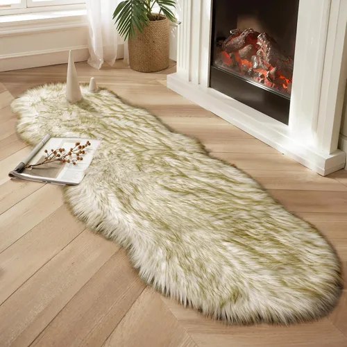 Vista 36 de Ciicool Alfombras de Piel de Oveja Sintética Suaves Alfombra de Piel Sintética Suave Beige Alfombra Esponjosa Funda para Silla y Sofá Alfombra