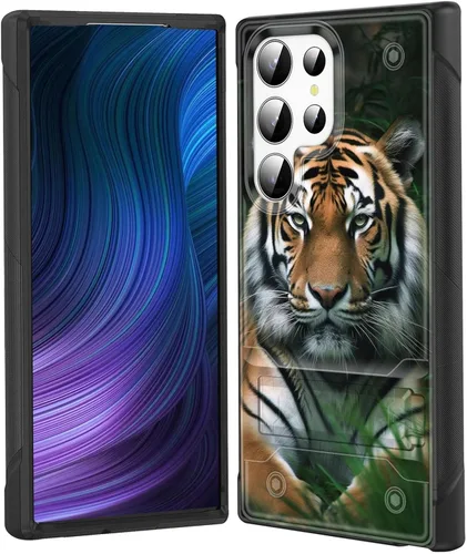 Vista 70 de Funda para Galaxy S24 Plus con soporte, doble capa híbrida de policarbonato duro y silicona suave, resistente a prueba de golpes, funda protectora