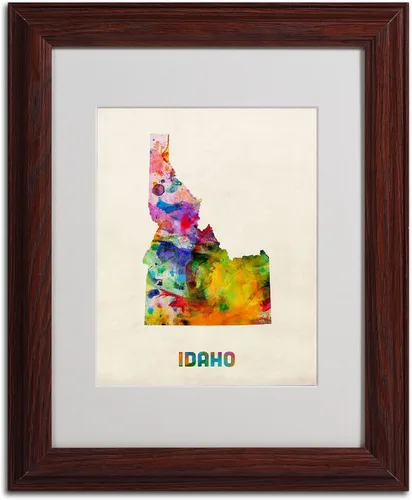 Vista 2 de Trademark Fine Art Idaho Map - Arte enmarcado mate de Michael Tompsett en marco de madera, 11 x 14 pulgadas