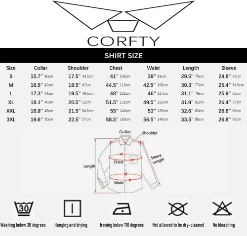 Vista 6 de corfty Men Long Sleeve Dress Shirt - Regular Fit Stretch Free-Wrinkle Button Down Shirt