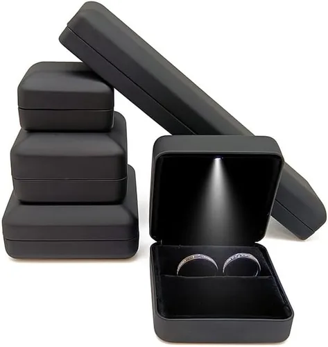 Vista 6 de Exposición de joyería brillante del anillo de la caja de regalo de la joyería del LED del metal del tamaño grande - conveniente para un par