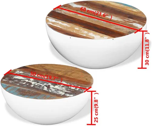 Vista 2 de Mesa de centro de dos piezas con forma de tazón, mesa de centro elevada, juego de mesa auxiliar adecuada para sala de estar, oficina, balcón, sala