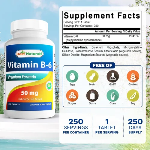 Vista 2 de Best Naturals Vitamina B6 50 mg 250 Comprimidos