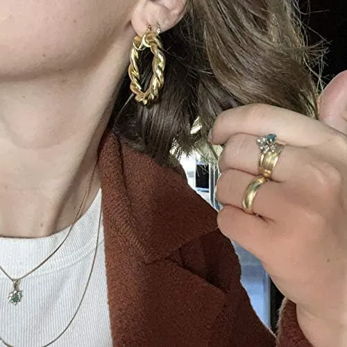 Vista 3 de Gold Hoop Earrings for Women Girls,14K Gold Plated Sterling Silver Hoop Earrings, Lightweight and Hypoallergenic Earrings for Gift
