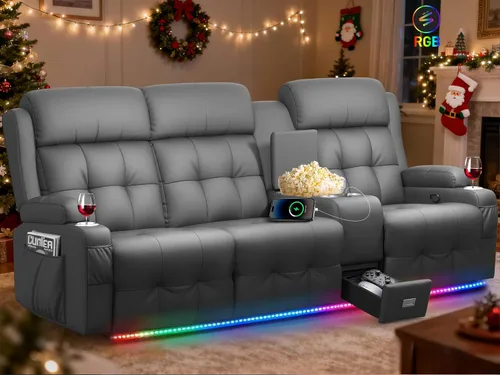 Vista 13 de Sofá reclinable de dos plazas, asientos de cine en casa, sofá reclinable con USB, consola central, sillón reclinable de pared para caravana