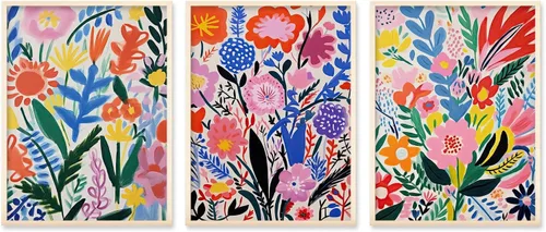 Vista 14 de TBKHUDBI Lienzo de flores bohemias para pared, impresiones florales abstractas, juego de 3 pósteres minimalistas de pintura botánica, mercado