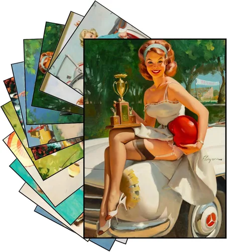 Vista 6 de PIXILUV 12 x Mini Pósters Sin Marco ~ Mascotas Juguetonas y Glamour: Bellezas Vintage Pin-Up con Gatos, Perros y Compañeros Traviesos en Alegres