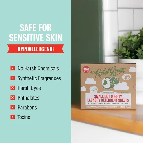 Vista 6 de Rebel Green Hojas de detergente para ropa pequeñas pero poderosas, solución de lavandería cero residuos, 32 hojas de lavadora premedidas para 64