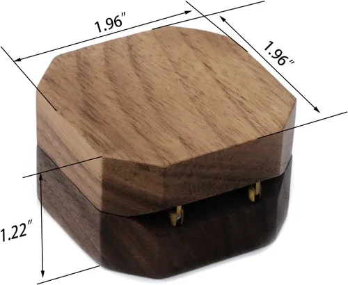 Vista 2 de Caja de anillo de propuesta portátil de madera de nogal negro, caja de regalo de joyería octogonal para boda, compromiso