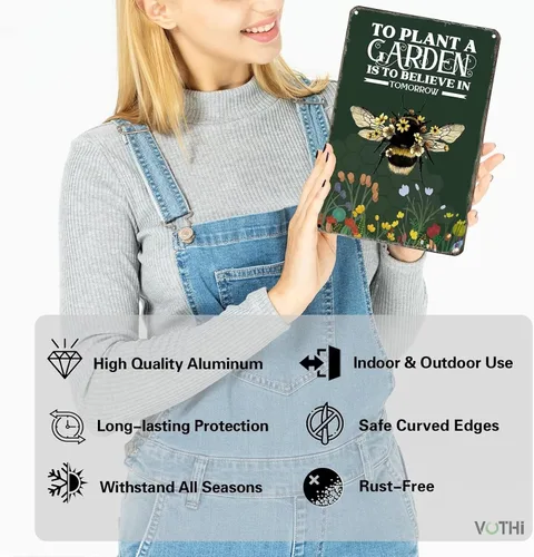 Vista 3 de Lindos letreros para plantar un jardín es creer en las abejas; decoración de jardín de abejas para exteriores; letreros de patio y decoración al
