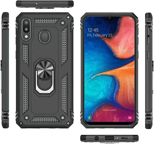Vista 6 de TJS Funda compatible con Samsung Galaxy A20, Galaxy A30, con protector de pantalla de vidrio templado, anillo de metal, soporte magnético, soporte