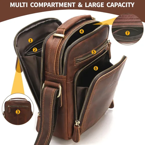 Vista 3 de JackChris Bolso bandolera de cuero para hombre bolso cruzado para el trabajo negocios