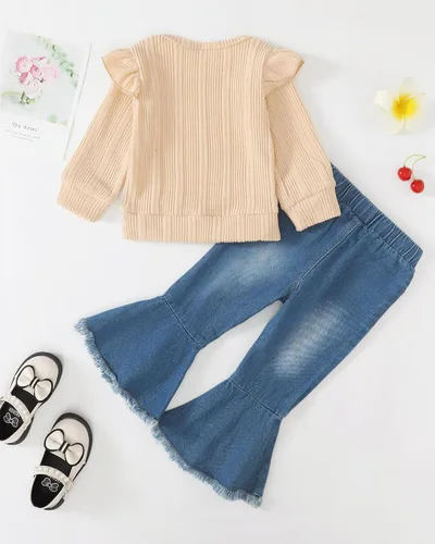 Vista 3 de Mioglrie Ropa para niña pequeña, conjunto de pantalones de mezclilla, ropa de bebé para niña pequeña