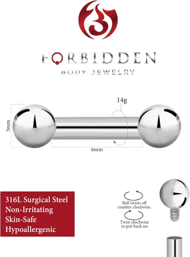 Vista 36 de Piercing para el cuerpo de titanio con rosca interna de 0.45 a 0.63 onzas (se vende individualmente)