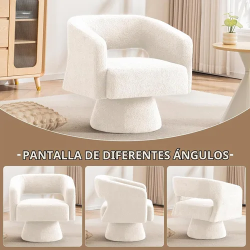 Vista 7 de ClinQ Juego de 1 silla giratoria de barril giratorio, sillas giratorias redondas tapizadas de peluche de gran tamaño, moderna y lujosa silla