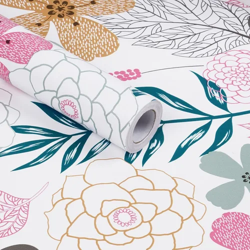 Vista 5 de Mecpar - Papel pintado floral de despegar y pegar - 17.71'' x 39.4 pies, flores perennes, impermeable, extraíble para baño o gabinete