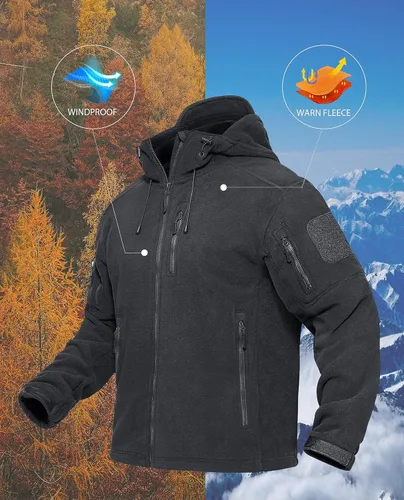 Vista 7 de TACVASEN Chaquetas tácticas con capucha para hombre, forro polar, para senderismo, caza, múltiples bolsillos