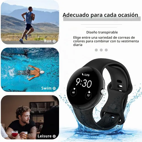 Vista 5 de Correa Compatible con Google Pixel Watch 1/2/3/4 (41mm), Pulsera de Reemplazo de Silicona Suave Deportiva para Google Pixel Watch 41mm Negro