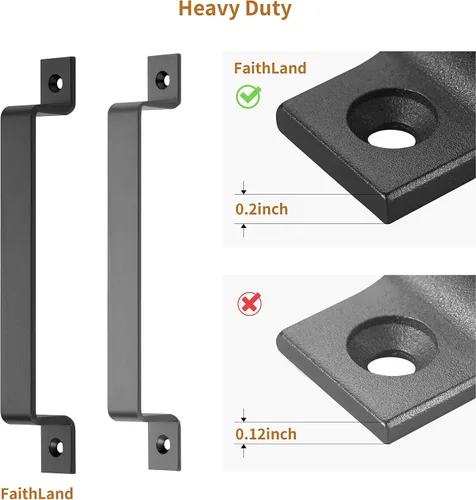 Vista 5 de FaithLand Manija de puerta estilo granero, juego de manijas de puerta negras de 6.42 pulgadas (paquete de 2), tirador de puerta, manija para puerta