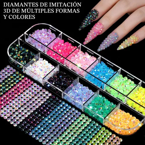 Vista 3 de FANDAMEI Dijes para uñas, kit de diamantes de imitación para uñas con 8 cajas de gemas para uñas, dijes 3D para uñas, diamantes de imitación