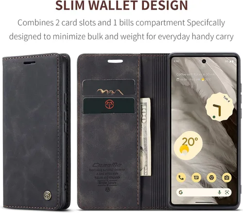 Vista 2 de Kowauri Funda para Google Pixel 7A, diseño clásico de cuero con cierre magnético, con ranura para tarjetero, a prueba de golpes, funda protectora