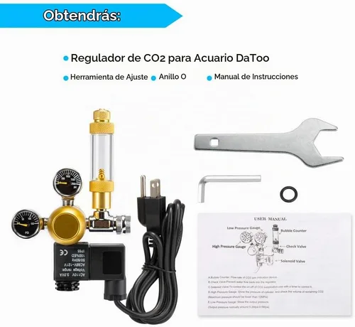 Vista 7 de DaToo Regulador de CO2 para acuario, pantalla de doble calibre con válvula de retención de solenoide de contador de burbujas ajustable para tanque