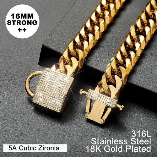 Vista 6 de PRADOG Collar de perro con cadena de oro con cierre de circonita, acero inoxidable de 18 quilates, collar de metal resistente para cachorros, collar