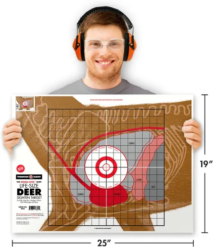 Vista 2 de Thompson Target Tamaño real de órganos vitales de ciervo Vista en tiro doble en pulmones - 19x25 pulgadas Papel Objetivos grandes de caza y tiro