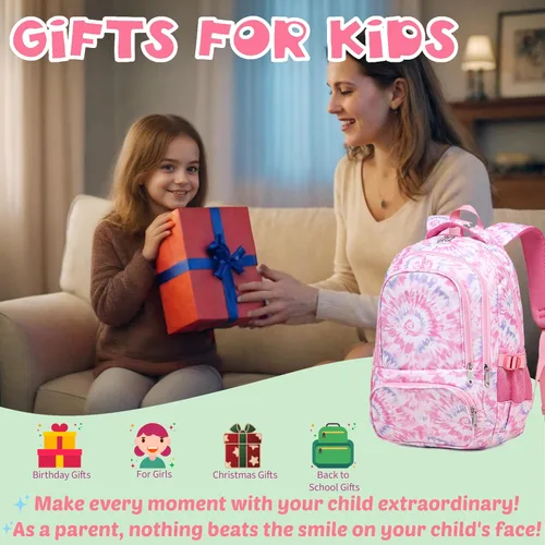 Vista 4 de BLUEFAIRY Mochilas infantiles para niñas y niños, regalos de regreso a la escuela para niños, primaria, primaria, escuela secundaria, Rosa