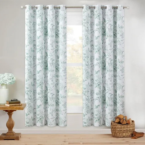 Vista 25 de Beauoop - Cortinas florales 100% blackout, de 84 pulgadas de largo, 2 paneles, para dormitorio, sala de estar, azul marino y blanco
