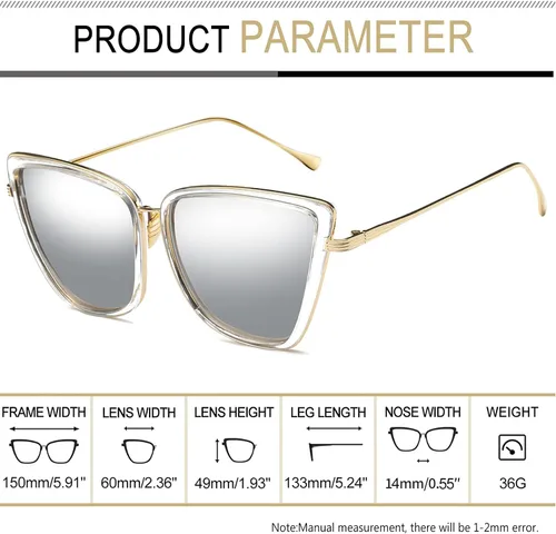 Vista 3 de Joopin - Lentes de sol de gran tamaño con forma de ojos de gato para mujer, con marco de metal de moda