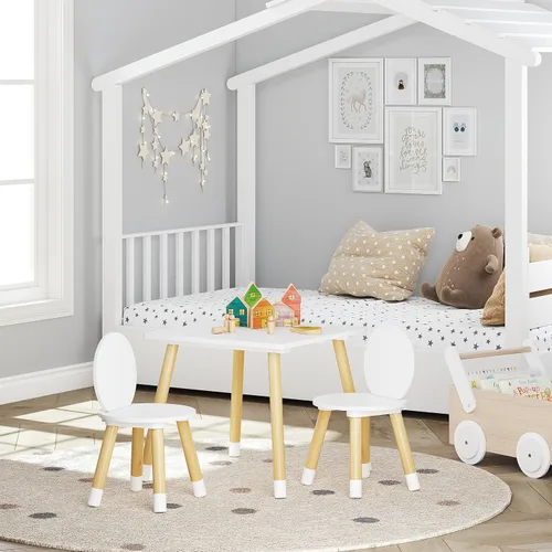 Vista 8 de UTEX Juego de mesa para niños con 2 sillas para niños pequeños, niños, niñas, juego de mesa y sillas para niños de 3 piezas, color blanco