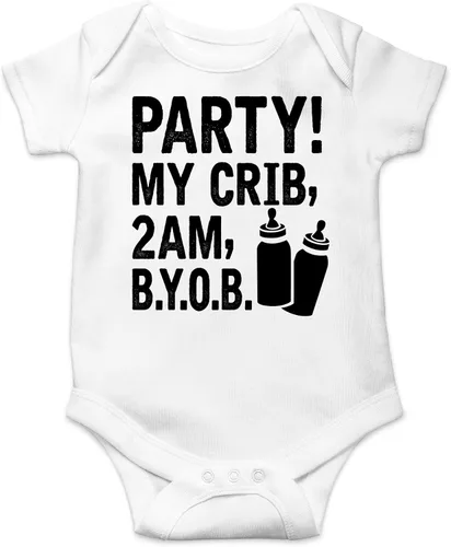 Vista 16 de AW Fashions ¡Party! My Crib, 2 AM, B.Y.O.B. - Body para bebé recién nacido, ropa para bebé niña o niño